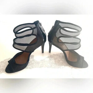 Donald J Pliner Adele Women’s Heel Sandals‎ Black Mesh Zip Closure EUC Size 7